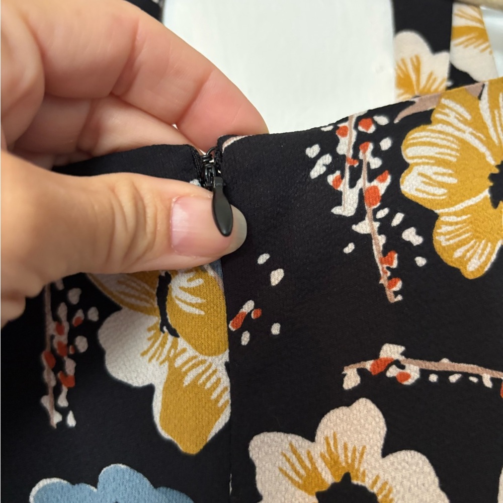 Ralph Lauren Summer Midi Dress Yellow & Blue Floral Print w Belt and Ruffle - Picture 12 of 12